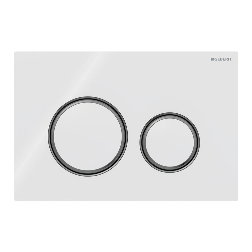 Cutout image of Geberit Sigma50 Round White Glass / Black Chrome Dual Flush Plate
